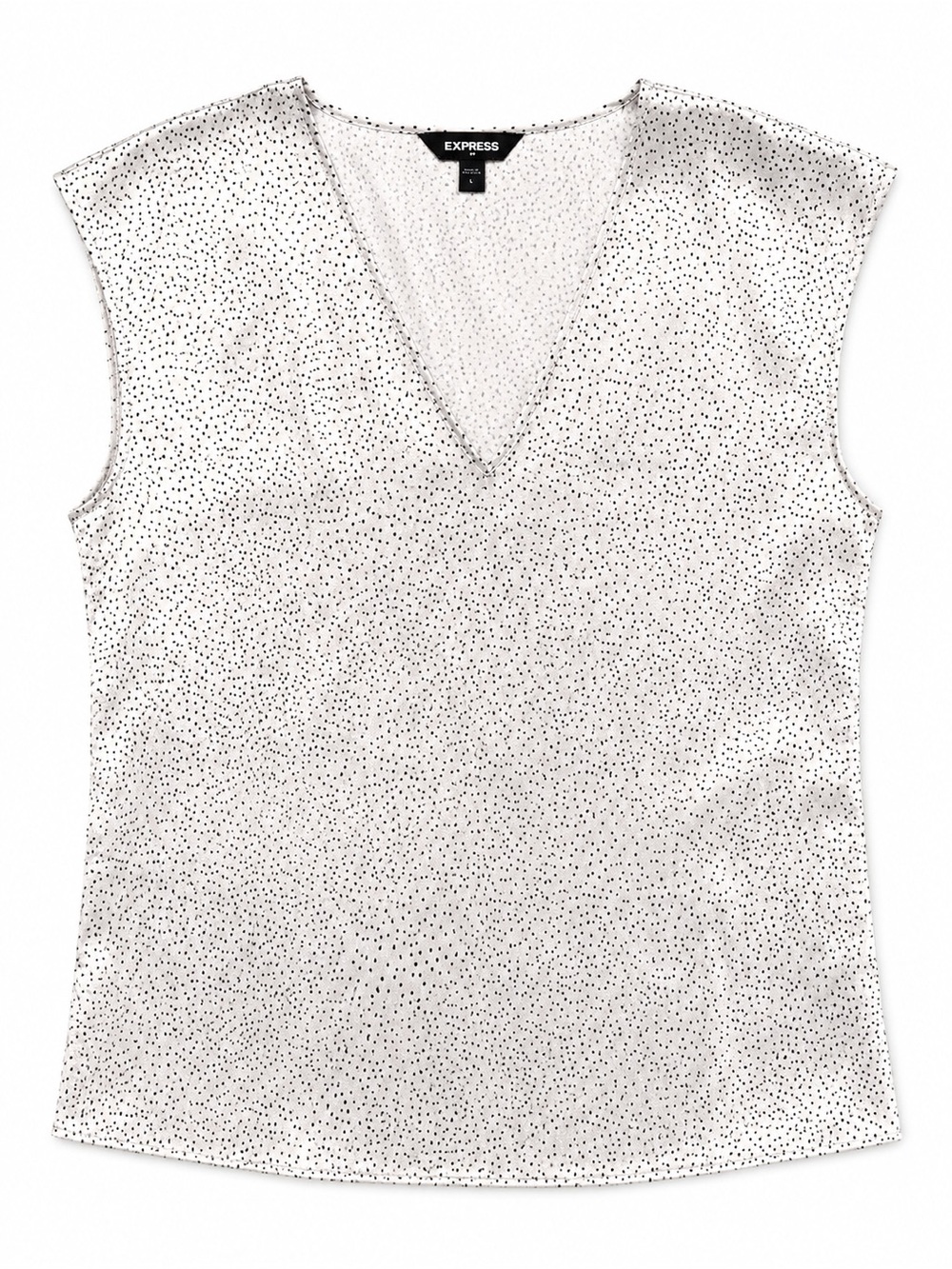 Express Satin V-Neck Blouse Large Ivory Black Dot Sleeveless Shell Top